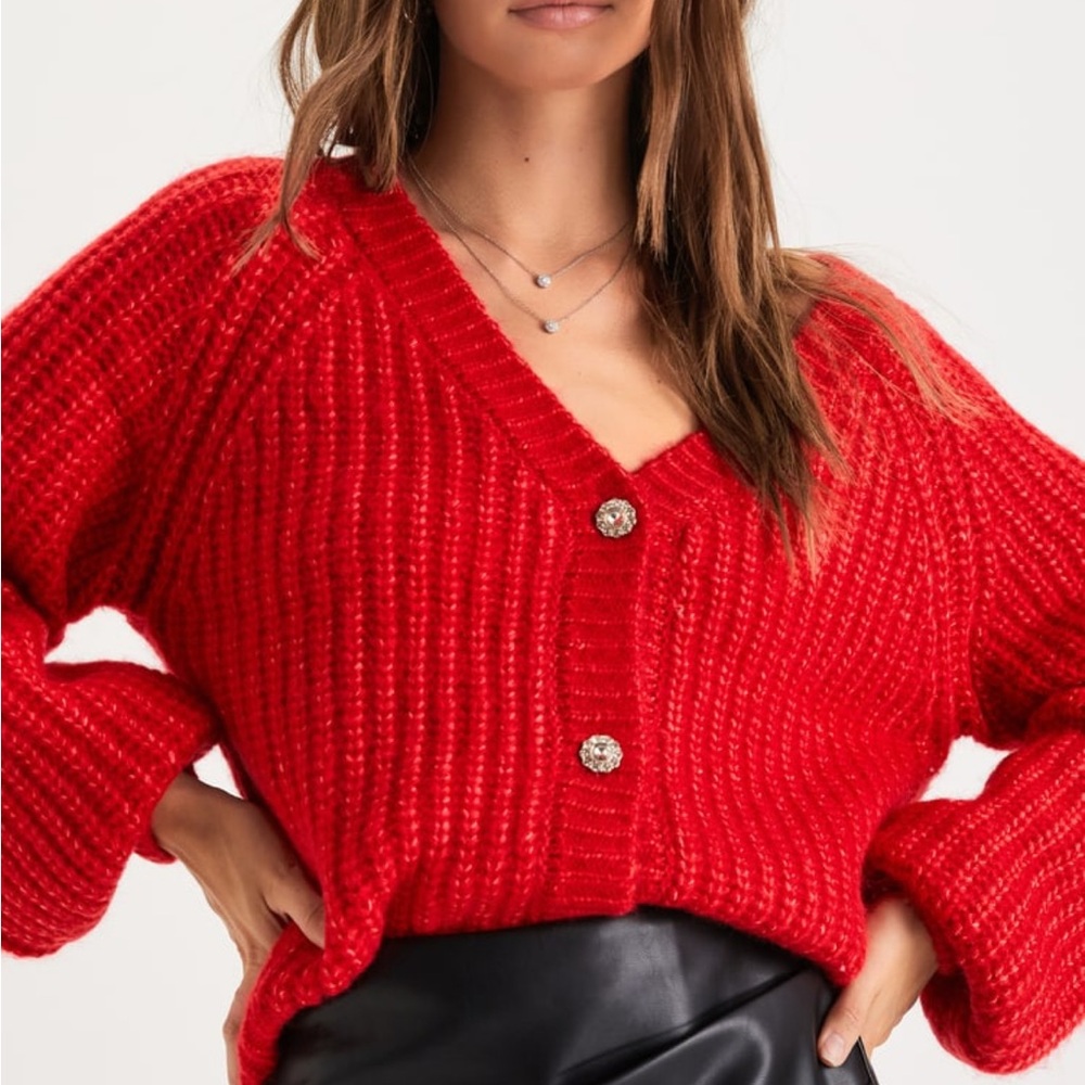 NEW Jessica Simpson Red Knit Cardigan